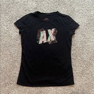 Armani Exchange Black Sequin Logo Top